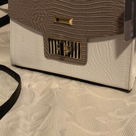 Beautiful Joanel White/Taupe Vegan Leather Embossed Handbag - Picture 7 of 13